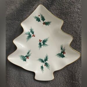 Mikasa Christmas Tree Holly Berry Bone China Candy Dish.